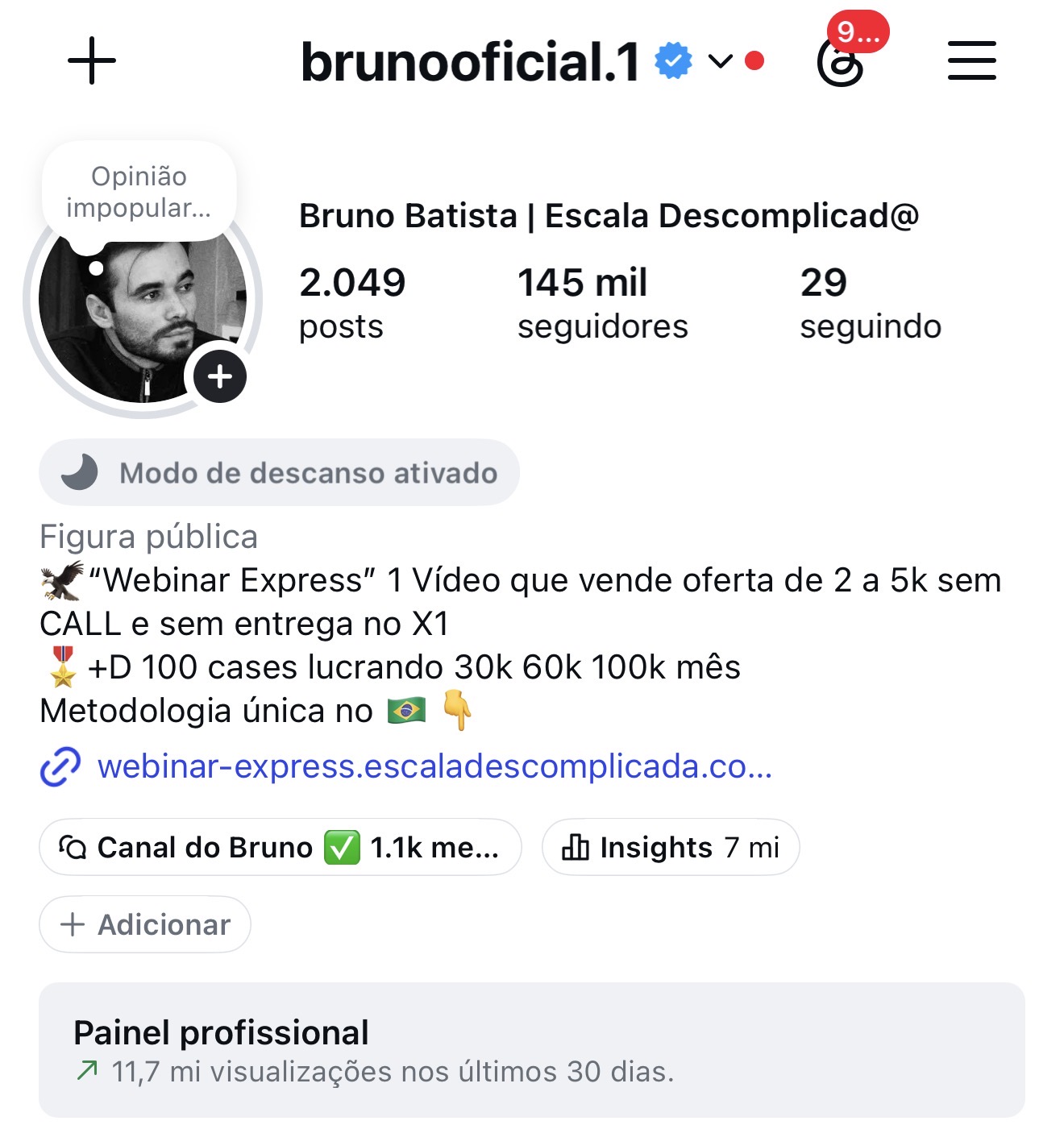 Perfil do Instagram do Bruno Batista